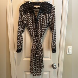 LOFT Gray and Cream Geometric Long Sleeve Dress MP NWOT